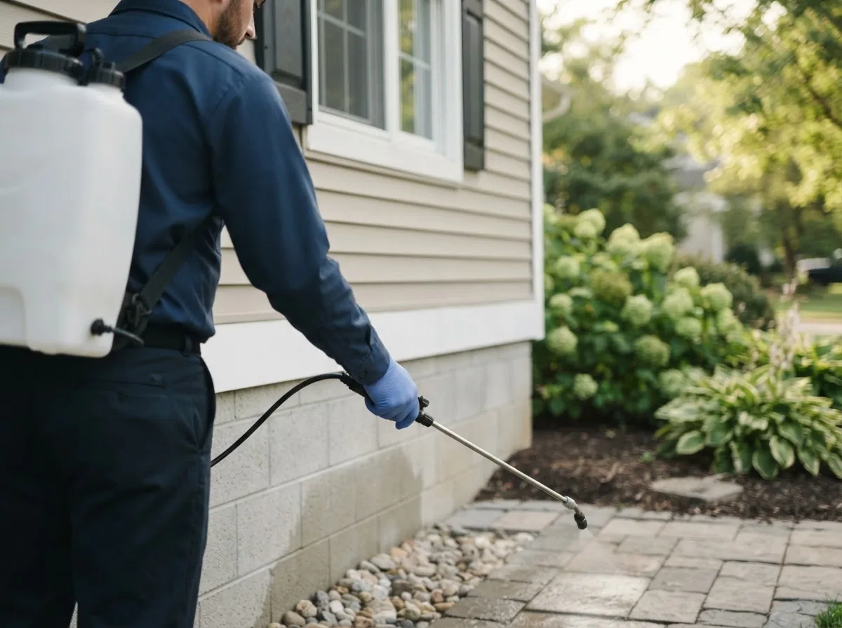 Pest control technician inspecting a home in North Springfield, VT